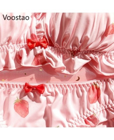 Sweet Lolita Style Women Cute Strawberry Print Bra Panties Lingerie Set Japanese Girl Kawaii Soft Underwear Panty Intimates $...