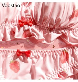 Sweet Lolita Style Women Cute Strawberry Print Bra Panties Lingerie Set Japanese Girl Kawaii Soft Underwear Panty Intimates $...