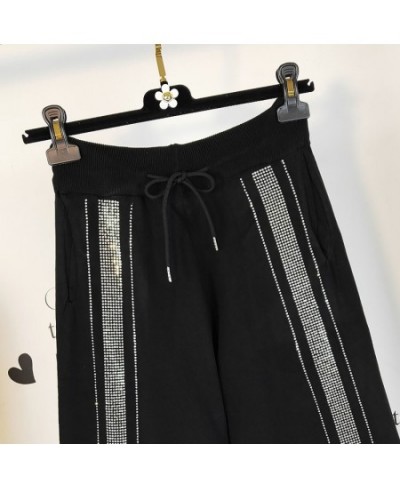 European Heavy Work Hot Drilling High Waist Casual Pants Women Loose Summer 2022 New Pant Elastic Waist Black Trousers Women ...