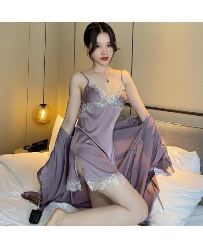 Lace Sleepwear Sleep Set Womens Satin Bathrobe Loungewear Home Dressing Gown Suit Sexy Kimono Robe Nightwear Summer Nightgown...