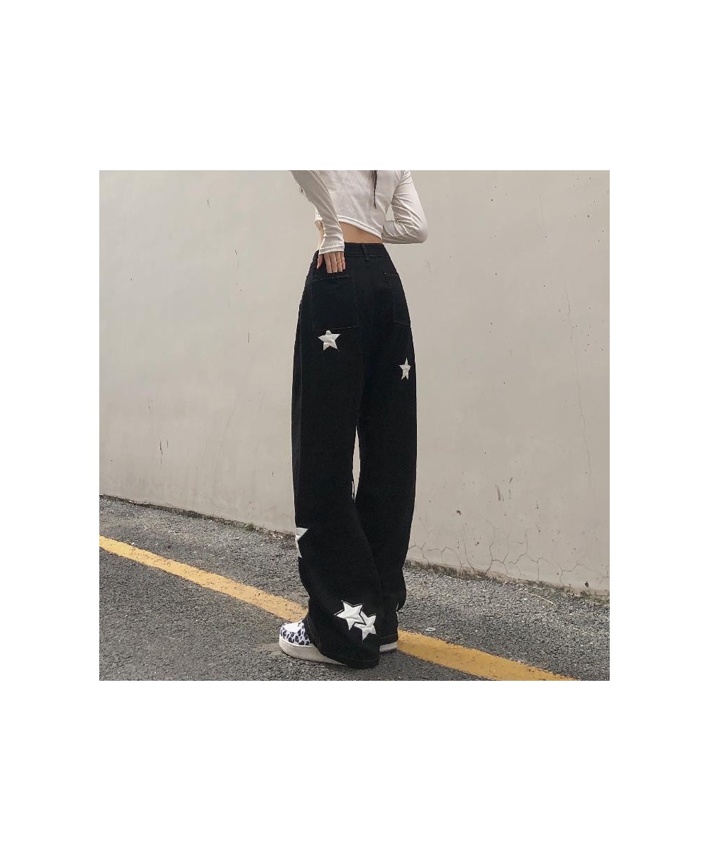 Y2K Retro Streetwear Star Pattern Black Jeans Ladies Gothic Punk Retro Print Casual Pants Loose Comfortable Ladies Jeans $38....