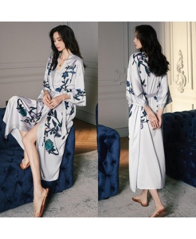 Print Nightwear Women Satin Kimono Robe Gown Nightdress Loose Intimate Lingerie Sexy Sleepwear Flower Nightgown Lounge Wear $...