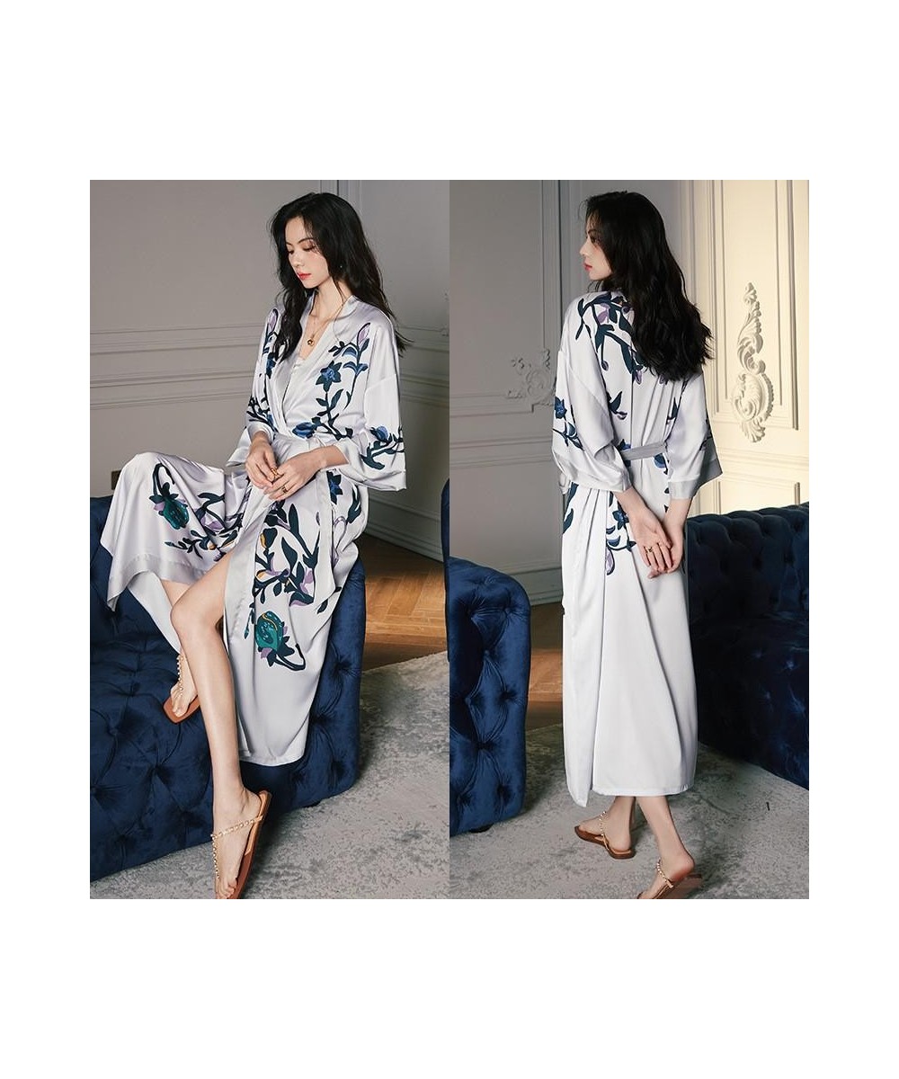 Print Nightwear Women Satin Kimono Robe Gown Nightdress Loose Intimate Lingerie Sexy Sleepwear Flower Nightgown Lounge Wear $...