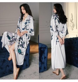 Print Nightwear Women Satin Kimono Robe Gown Nightdress Loose Intimate Lingerie Sexy Sleepwear Flower Nightgown Lounge Wear $...