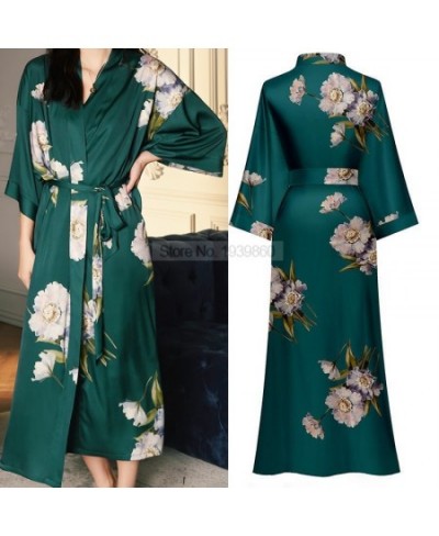 Print Nightwear Women Satin Kimono Robe Gown Nightdress Loose Intimate Lingerie Sexy Sleepwear Flower Nightgown Lounge Wear $...