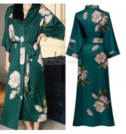 Print Nightwear Women Satin Kimono Robe Gown Nightdress Loose Intimate Lingerie Sexy Sleepwear Flower Nightgown Lounge Wear $...