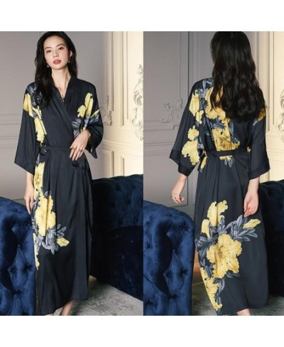 Print Nightwear Women Satin Kimono Robe Gown Nightdress Loose Intimate Lingerie Sexy Sleepwear Flower Nightgown Lounge Wear $...