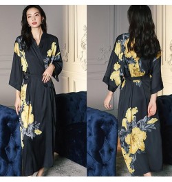 Print Nightwear Women Satin Kimono Robe Gown Nightdress Loose Intimate Lingerie Sexy Sleepwear Flower Nightgown Lounge Wear $...