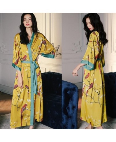 Print Nightwear Women Satin Kimono Robe Gown Nightdress Loose Intimate Lingerie Sexy Sleepwear Flower Nightgown Lounge Wear $...