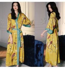 Print Nightwear Women Satin Kimono Robe Gown Nightdress Loose Intimate Lingerie Sexy Sleepwear Flower Nightgown Lounge Wear $...