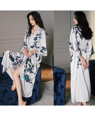 Print Nightwear Women Satin Kimono Robe Gown Nightdress Loose Intimate Lingerie Sexy Sleepwear Flower Nightgown Lounge Wear $...