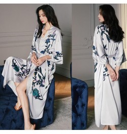 Print Nightwear Women Satin Kimono Robe Gown Nightdress Loose Intimate Lingerie Sexy Sleepwear Flower Nightgown Lounge Wear $...