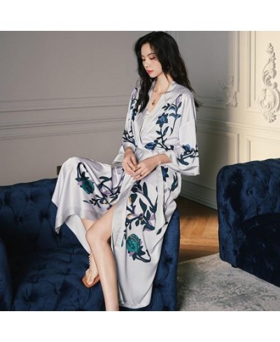 Print Nightwear Women Satin Kimono Robe Gown Nightdress Loose Intimate Lingerie Sexy Sleepwear Flower Nightgown Lounge Wear $...