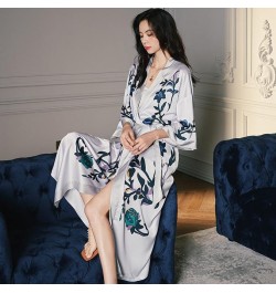 Print Nightwear Women Satin Kimono Robe Gown Nightdress Loose Intimate Lingerie Sexy Sleepwear Flower Nightgown Lounge Wear $...