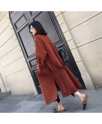 Autumn Winter Warm Blends Coats Women Double Sided Thickened Tweed Coat Solid Colors Sashes Knee-Length Outwears Chic $76.05 ...