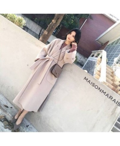 Autumn Winter Warm Blends Coats Women Double Sided Thickened Tweed Coat Solid Colors Sashes Knee-Length Outwears Chic $76.05 ...