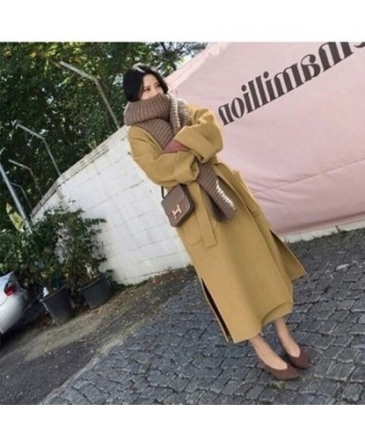 Autumn Winter Warm Blends Coats Women Double Sided Thickened Tweed Coat Solid Colors Sashes Knee-Length Outwears Chic $76.05 ...