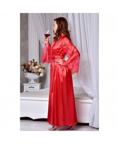 silk dressing gown with lace Patchwork Long Bathrobes Nightgown Soft Silk Dressing Gown Bathrobe For Women Sleepwear Ladies $...