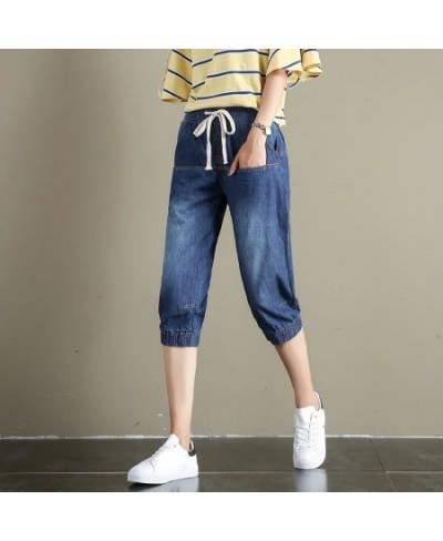 Summer Baggy Jeans For Women Casual Streetwear Calf-Length Harem Pants Elastic High Waist denim Pants mom Jeans Capris $49.74...