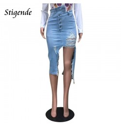 Stigende Women Sexy Irregular Denim Skirt Patchwork High Split Ripped Midi Skirt Hollow Out Button Shredded Jeans Skirt XXXL ...