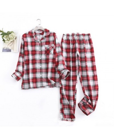 2023 Spring Autumn Women Casual Plaid Pajama sets Female 100% Cotton Sleepwear suit Women Turn-down Collar Shirt & Pants $50....