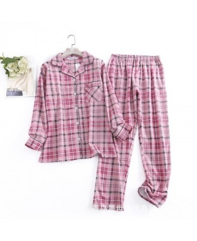 2023 Spring Autumn Women Casual Plaid Pajama sets Female 100% Cotton Sleepwear suit Women Turn-down Collar Shirt & Pants $50....