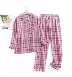 2023 Spring Autumn Women Casual Plaid Pajama sets Female 100% Cotton Sleepwear suit Women Turn-down Collar Shirt & Pants $50....