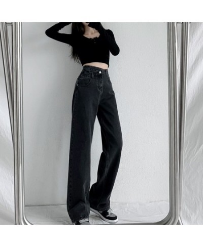 Korean Famale Y2K Fashion Retro Blue Jeans Women's Clothing High Waist Straight Denim Pants Loose Full Length Trousers $48.45...