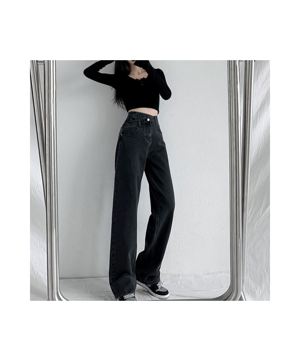 Korean Famale Y2K Fashion Retro Blue Jeans Women's Clothing High Waist Straight Denim Pants Loose Full Length Trousers $48.45...