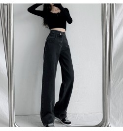 Korean Famale Y2K Fashion Retro Blue Jeans Women's Clothing High Waist Straight Denim Pants Loose Full Length Trousers $48.45...