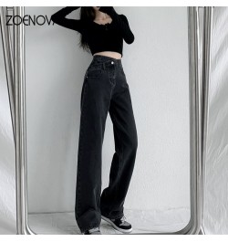 Korean Famale Y2K Fashion Retro Blue Jeans Women's Clothing High Waist Straight Denim Pants Loose Full Length Trousers $48.45...