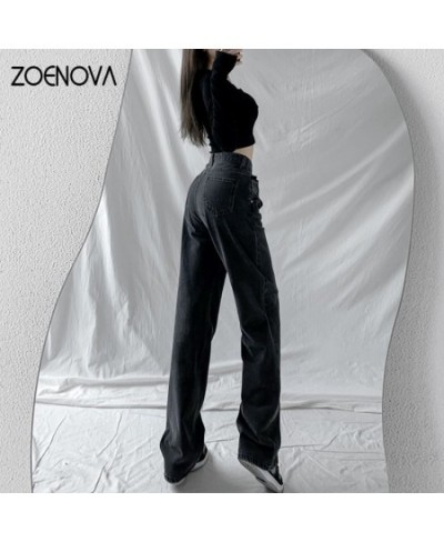 Korean Famale Y2K Fashion Retro Blue Jeans Women's Clothing High Waist Straight Denim Pants Loose Full Length Trousers $48.45...