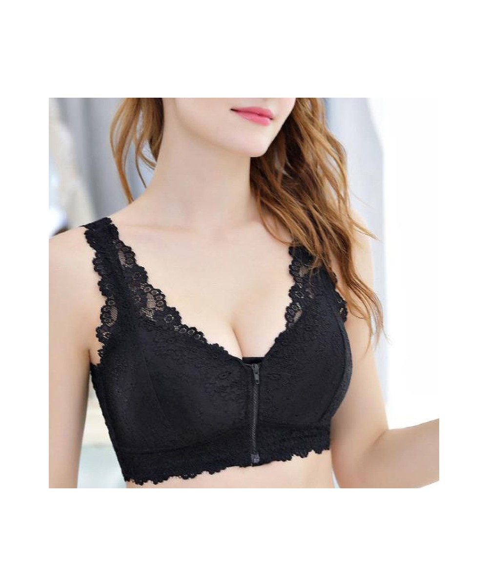 Female Lingerie Front Zip Women Lace Bra Top Push Up Full Cup Bralette Lady Seamless Wireless Bras Fashion Vest Gather $24.60...