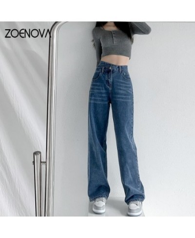 Korean Famale Y2K Fashion Retro Blue Jeans Women's Clothing High Waist Straight Denim Pants Loose Full Length Trousers $48.45...