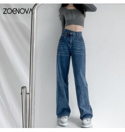 Korean Famale Y2K Fashion Retro Blue Jeans Women's Clothing High Waist Straight Denim Pants Loose Full Length Trousers $48.45...