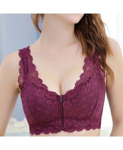 Female Lingerie Front Zip Women Lace Bra Top Push Up Full Cup Bralette Lady Seamless Wireless Bras Fashion Vest Gather $24.60...