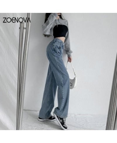 Korean Famale Y2K Fashion Retro Blue Jeans Women's Clothing High Waist Straight Denim Pants Loose Full Length Trousers $48.45...