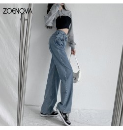 Korean Famale Y2K Fashion Retro Blue Jeans Women's Clothing High Waist Straight Denim Pants Loose Full Length Trousers $48.45...