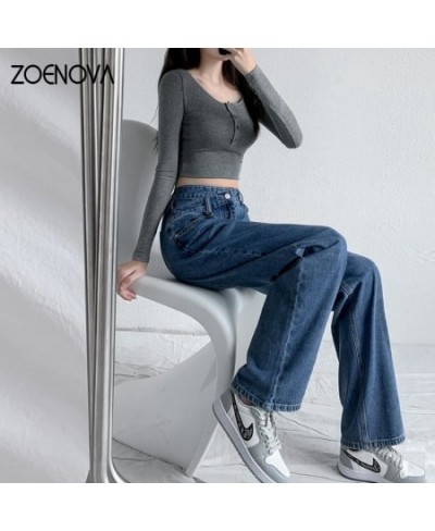 Korean Famale Y2K Fashion Retro Blue Jeans Women's Clothing High Waist Straight Denim Pants Loose Full Length Trousers $48.45...