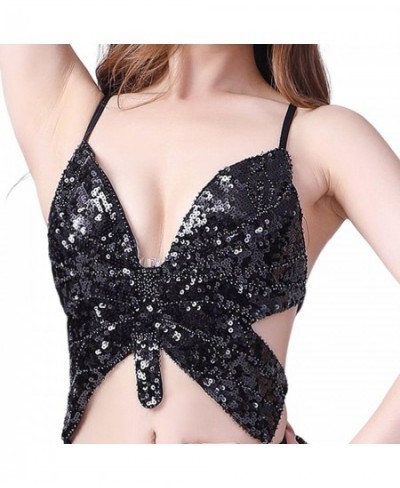 Women'Sequins Butterfly Crop Top Club Tribal Outfits Dance Wear Glitter Bra Tops for Halloween Rave Party Festival $23.86 - T...