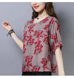 Female Clothing Fashion Round Neck Pullovers Vintage Floral Summer Casual Short Sleeve Commute Patchwork Korean Loose T-shirt...