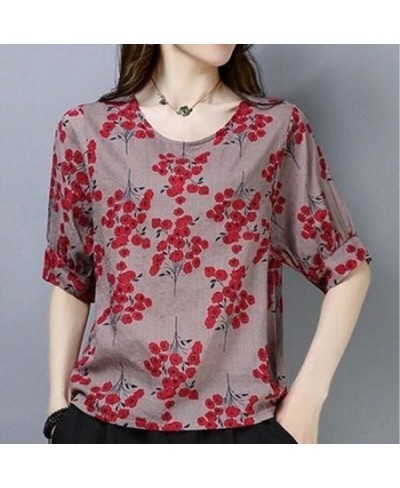 Female Clothing Fashion Round Neck Pullovers Vintage Floral Summer Casual Short Sleeve Commute Patchwork Korean Loose T-shirt...