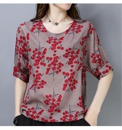 Female Clothing Fashion Round Neck Pullovers Vintage Floral Summer Casual Short Sleeve Commute Patchwork Korean Loose T-shirt...