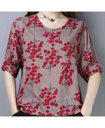 Female Clothing Fashion Round Neck Pullovers Vintage Floral Summer Casual Short Sleeve Commute Patchwork Korean Loose T-shirt...