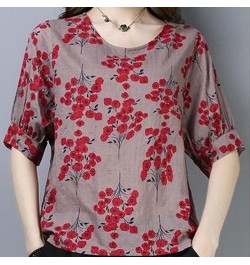 Female Clothing Fashion Round Neck Pullovers Vintage Floral Summer Casual Short Sleeve Commute Patchwork Korean Loose T-shirt...