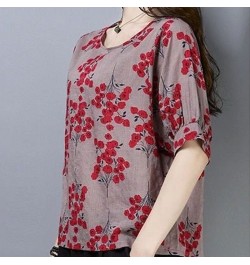 Female Clothing Fashion Round Neck Pullovers Vintage Floral Summer Casual Short Sleeve Commute Patchwork Korean Loose T-shirt...