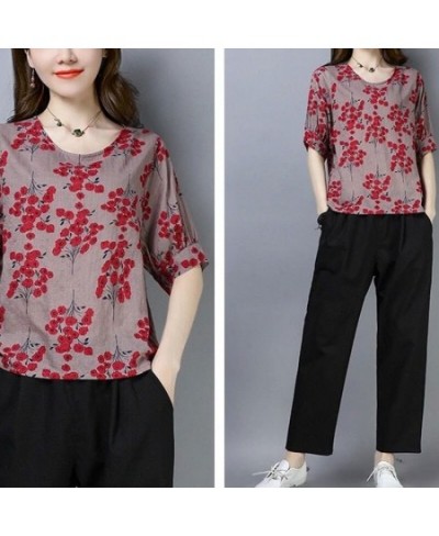 Female Clothing Fashion Round Neck Pullovers Vintage Floral Summer Casual Short Sleeve Commute Patchwork Korean Loose T-shirt...