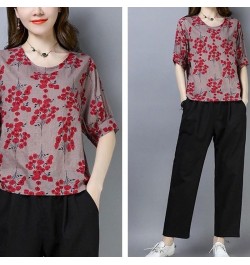 Female Clothing Fashion Round Neck Pullovers Vintage Floral Summer Casual Short Sleeve Commute Patchwork Korean Loose T-shirt...