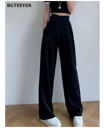 Elegant High Waist Ladies Wide Leg Suit Pants Summer Autumn Loose Pockets Casual Straight Long Trousers for Women $43.90 - Jeans