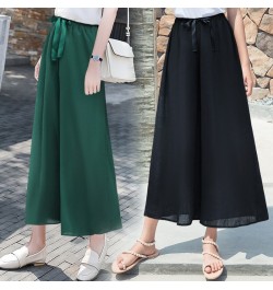 Wide Leg Pants Women'S Spring Summer New Korean Versatile Loose Chiffon Leisure Straight Tube 8-Point High Waist Trousers Lad...